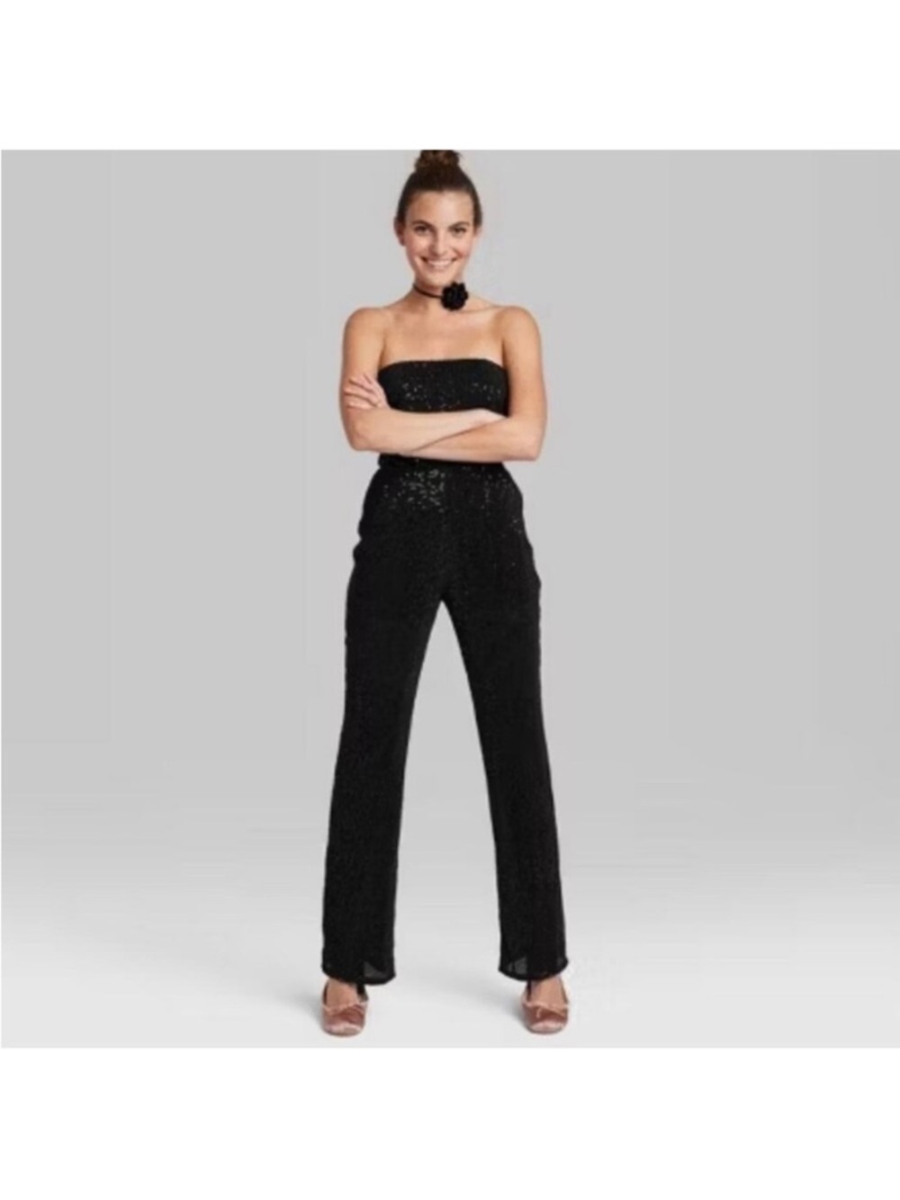 Strapless Black Sequin Jumpsuit - Women's